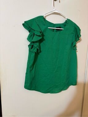 Ruffled Sleeve Green Blouse - Women's